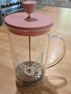 Glass French Press Coffee Maker with Pink Silicone Lid